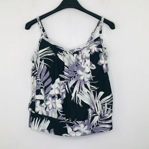 Kona Sol Women's Small Swim Top Black Gray Floral Padded Cropped Tankini NWT BL6